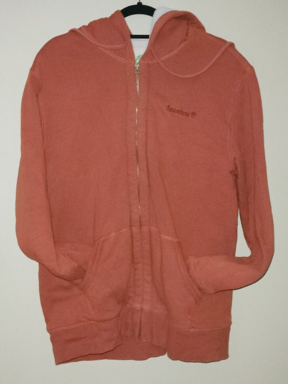 Timberland Mens Large Sherpa Lined Full Zip Hoodie Sweatshirt Jacket Orange